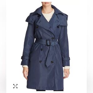 Burberry Amberford Hooded Trench Coat Navy Blue US 8